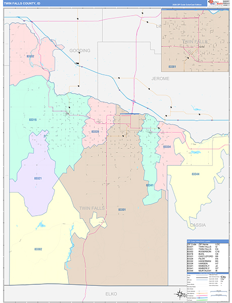 Twin Falls County, ID Zip Code Map
